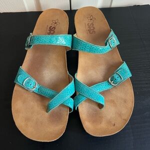 SAS Turquoise Shelly Leather Slip-On Sandals Size 12